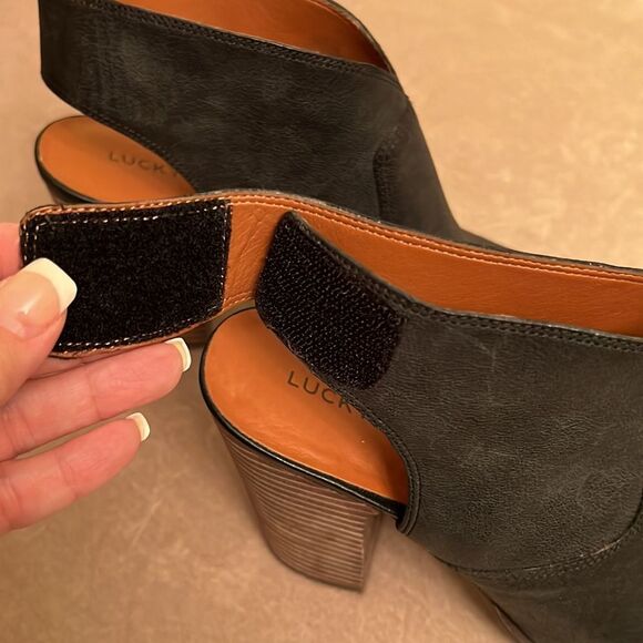 Lucky Brand Sz 9 Lizette Leather Open-Toe Ankle Booties EUC - Picture 11 of 13